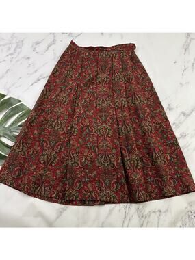 Geiger Womens Vintage 90s Pleated Skirt Size 40 M Red Green Paisley Wool Pockets